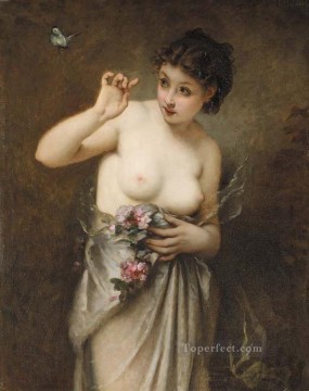 La joven de la mariposa desnuda Guillaume Seignac Pinturas al óleo
